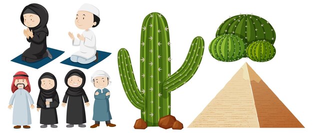 Persone arabe e piante di cactus