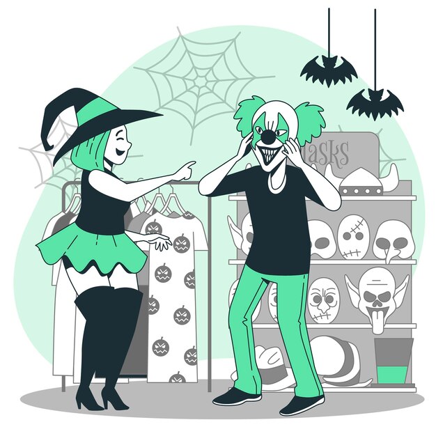 Persone che acquistano illustrazione di concetto di halloween roba