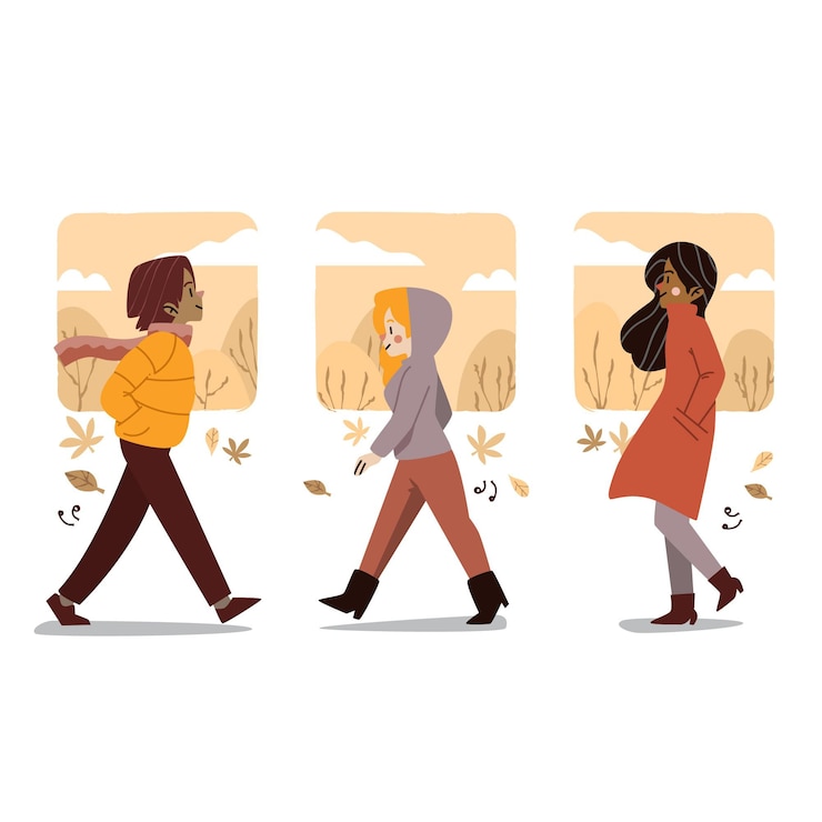 Vettore gratuito persone che camminano in autunno