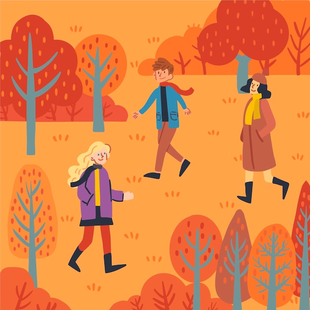 Persone che camminano in autunno