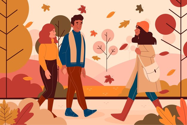 Persone che camminano in autunno