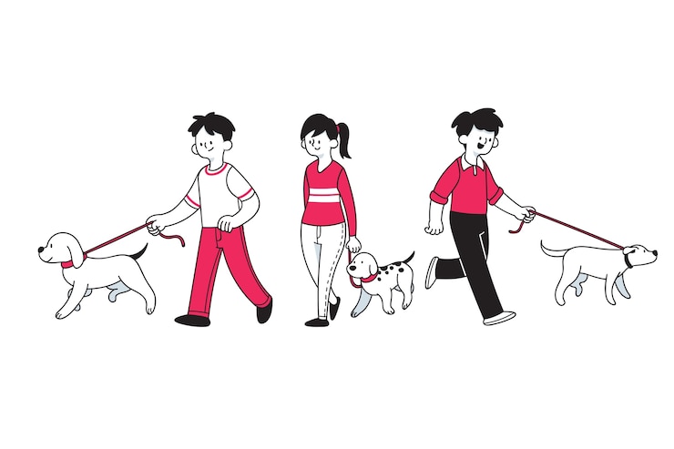 Vettore gratuito persone che camminano in stile cartone animato cane