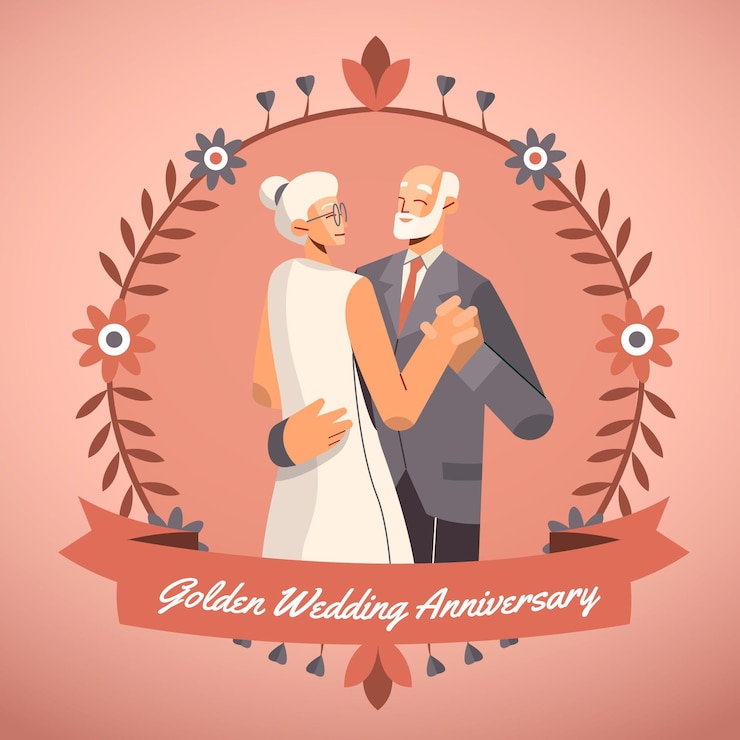 Vettore gratuito persone che celebrano il loro anniversario di matrimonio d'oro