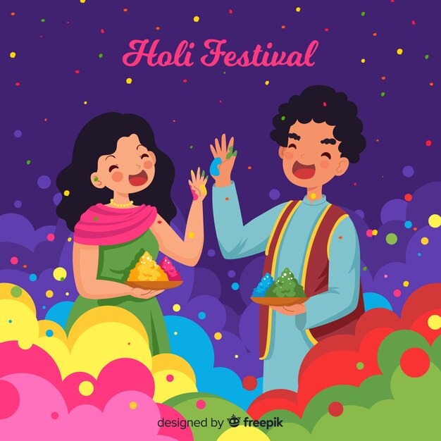 Persone che celebrano lo sfondo del festival di holi