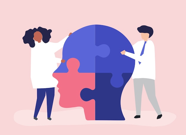 Persone che collegano pezzi di puzzle di una testa insieme