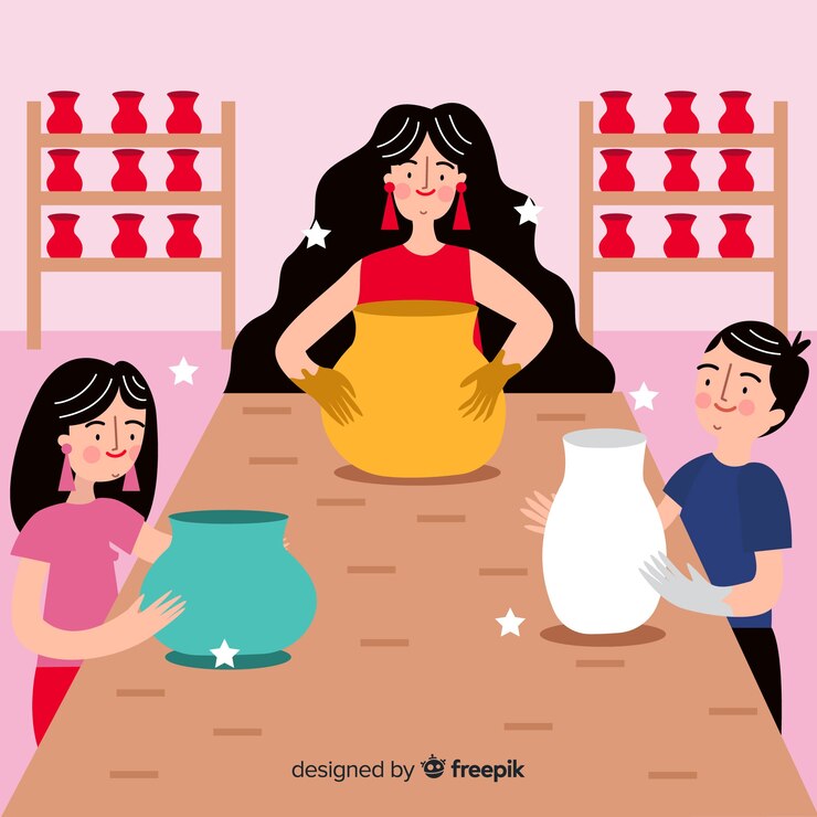 Vettore gratuito persone che fanno design piatto di ceramica