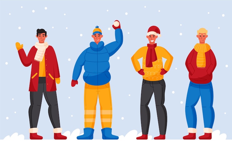 Vettore gratuito persone che indossano abiti invernali colorati e accoglienti
