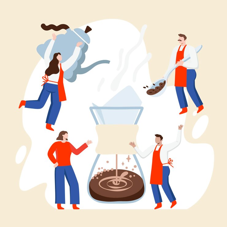 Vettore gratuito persone che preparano caffè con metodi diversi
