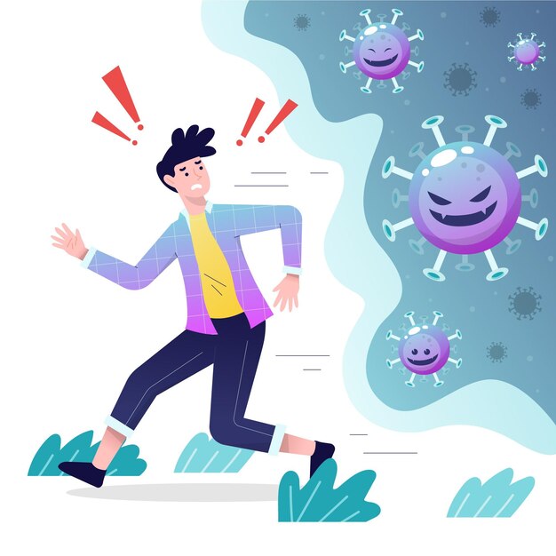 Persone che scappano da particelle di coronavirus