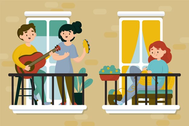 Persone che svolgono attività ricreative sui balconi