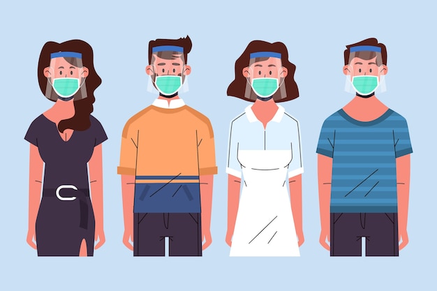 Persone che usano il concetto di maschera e scudo viso