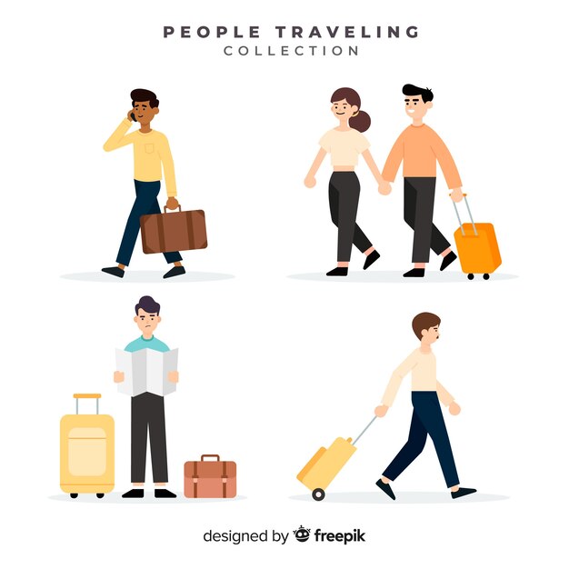 Persone che viaggiano con la collezione di valigie