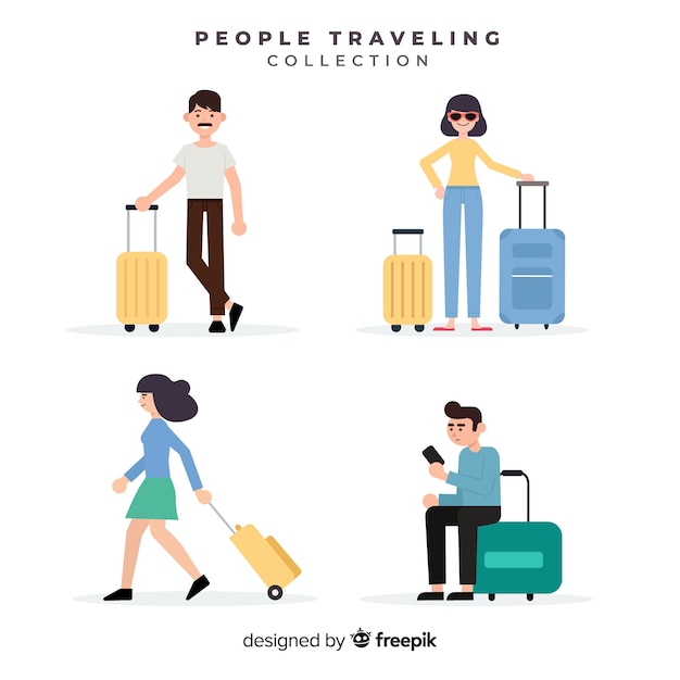 Persone che viaggiano con la collezione di valigie