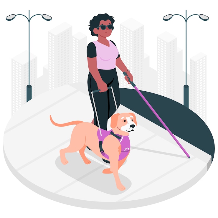 Vettore gratuito persone cieche con l'illustrazione del concetto di cane