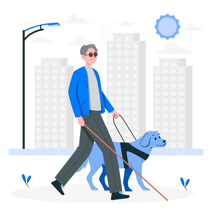 Vettore gratuito persone cieche con l'illustrazione del concetto di cane