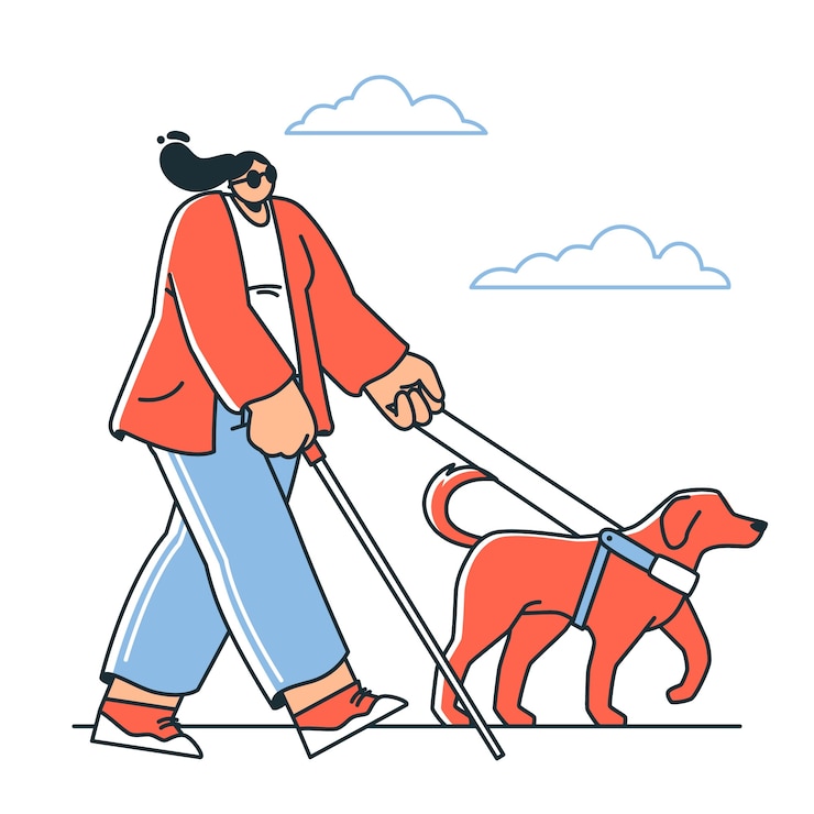 Vettore gratuito persone cieche con l'illustrazione del concetto di cane