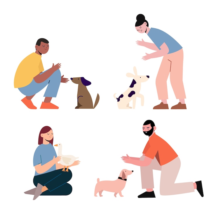 Vettore gratuito persone con diversi animali domestici illustrazione