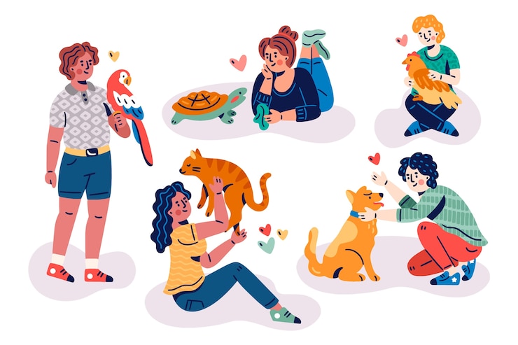 Vettore gratuito persone con diversi animali illustrati concetto