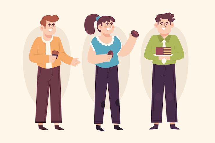 Vettore gratuito persone di design piatto disegnato a mano che mangiano collezione