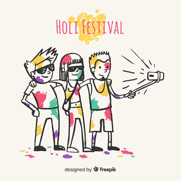 Persone disegnate a mano che celebrano il festival di holi
