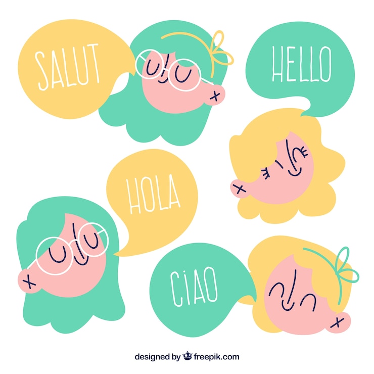 Vettore gratuito persone disegnate a mano che parlano lingue diverse