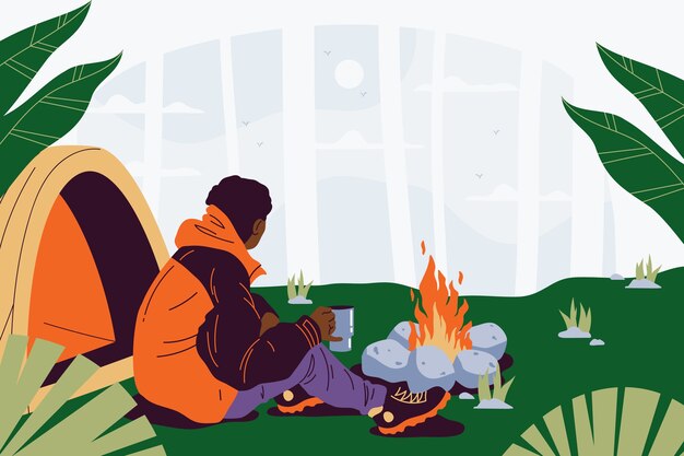 Persone disegnate a mano nell'illustrazione della foresta