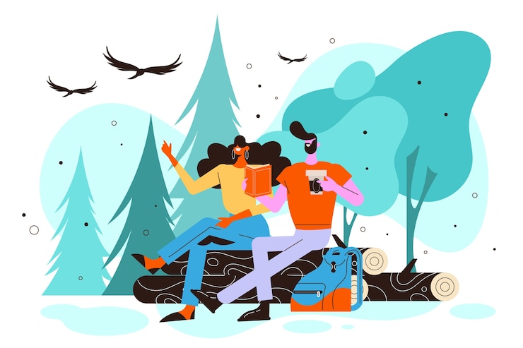Vettore gratuito persone disegnate a mano nell'illustrazione della foresta