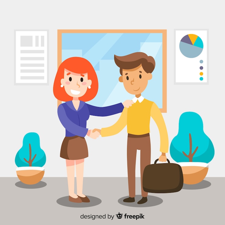 Vettore gratuito persone disegnate a mano sullo sfondo dell&#39;ufficio