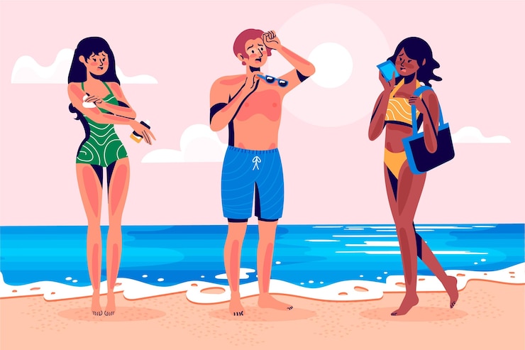 Vettore gratuito persone diverse con una collezione di scottature solari
