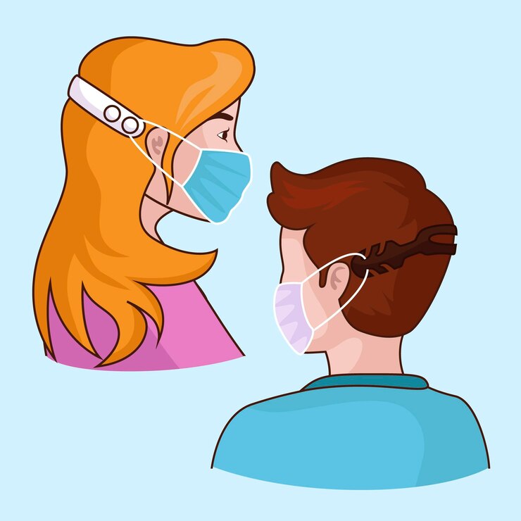 Vettore gratuito persone illustrate che indossano una cinghia per maschera facciale regolabile