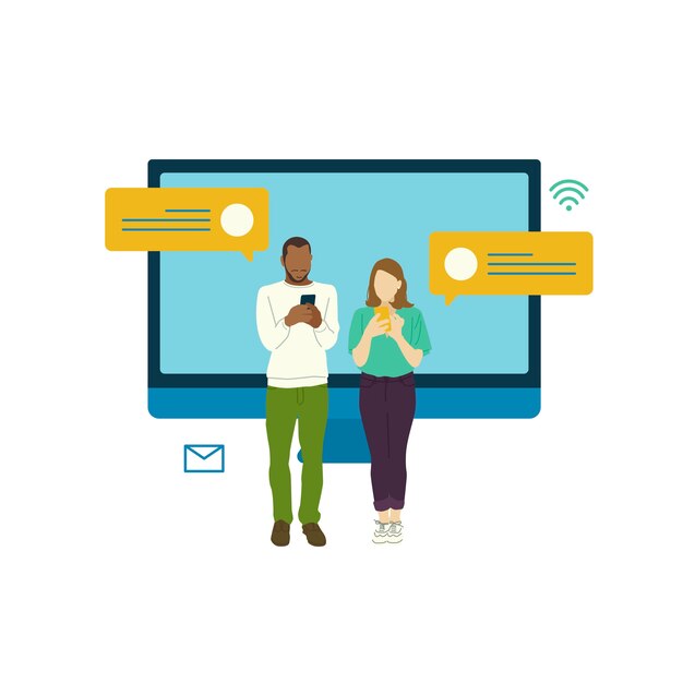 Persone illustrate con social network