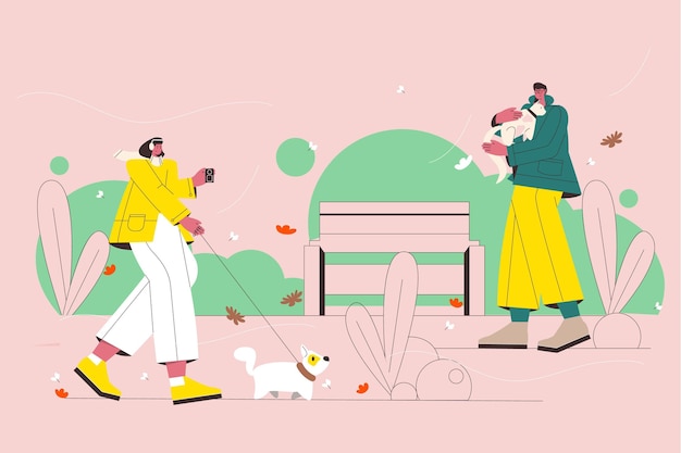 Persone illustrate nella scena autunnale