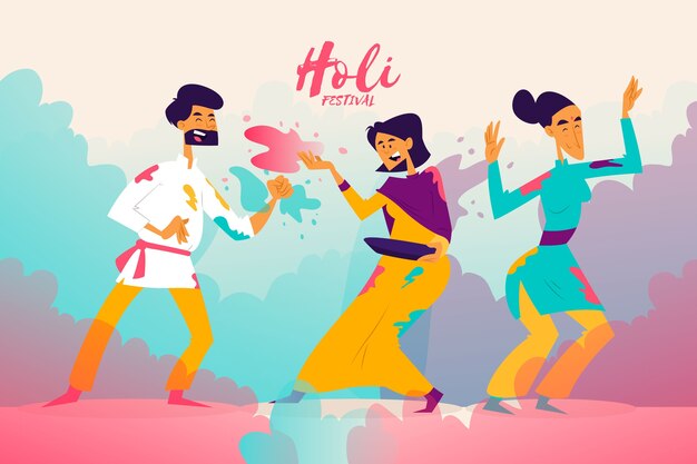 Persone in abiti colorati che celebrano il festival di holi