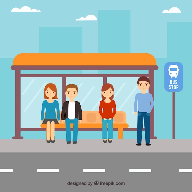 Persone in attesa del bus con design piatto