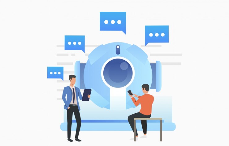Vettore gratuito persone in chat con robot isometrico ai