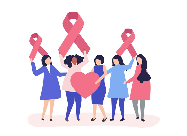 Vettore gratuito persone in possesso di nastri rosa