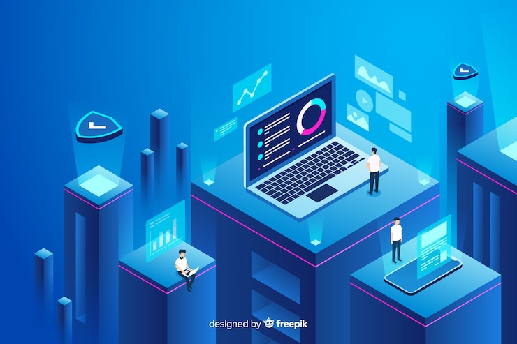 Vettore gratuito persone isometriche che lavorano con la tecnologia