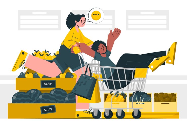 Vettore gratuito persone nell'illustrazione del concetto del carrello della spesa