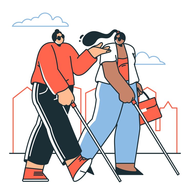 Vettore gratuito persone non vedenti con illustrazione del concetto di bastone da passeggio