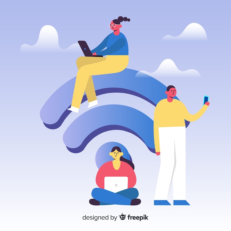 Vettore gratuito persone piatte che utilizzano la rete wireless