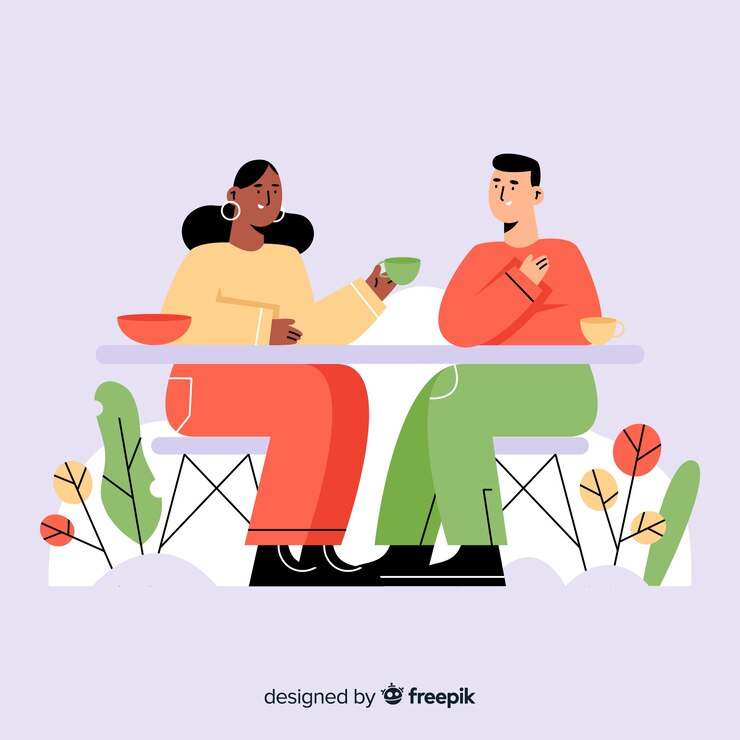 Vettore gratuito persone sedute al design piatto del caffè