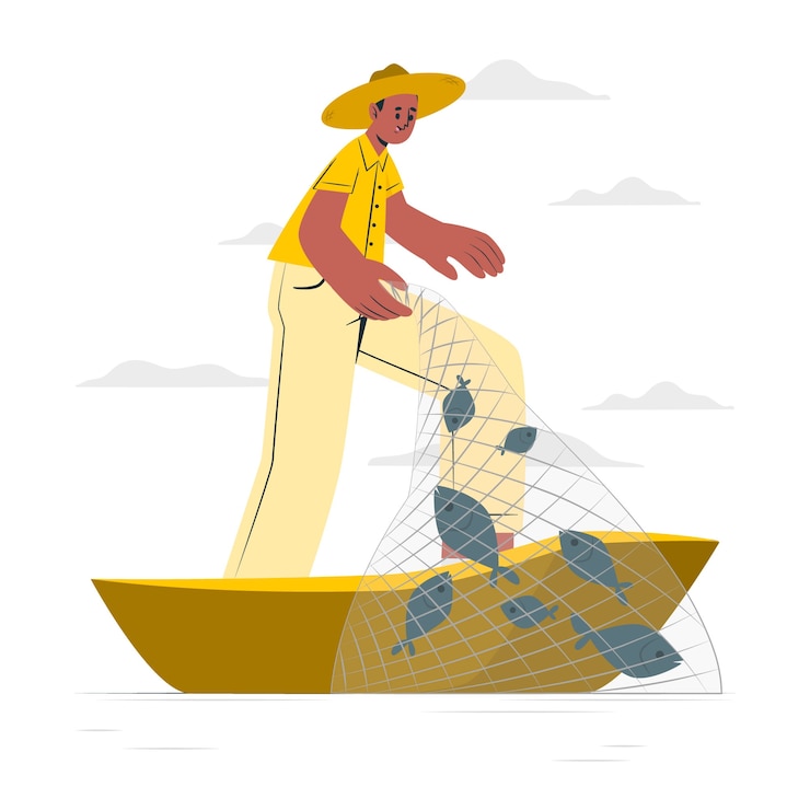 Vettore gratuito pesca con illustrazione del concetto di rete