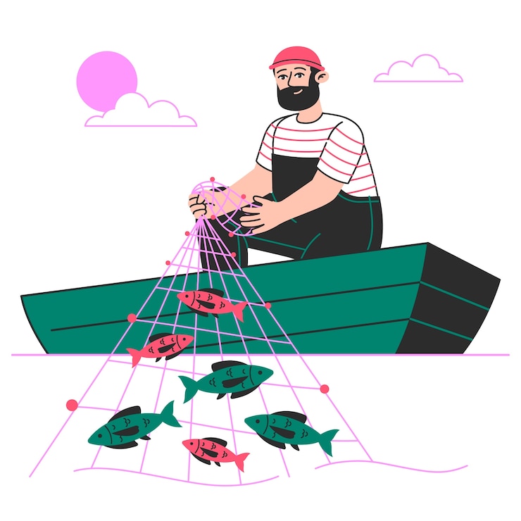 Vettore gratuito pesca con illustrazione del concetto di rete