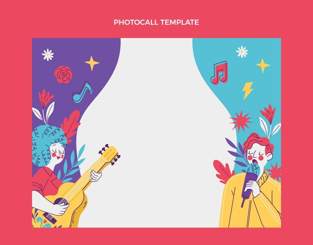 Photocall del festival musicale colorato disegnato a mano