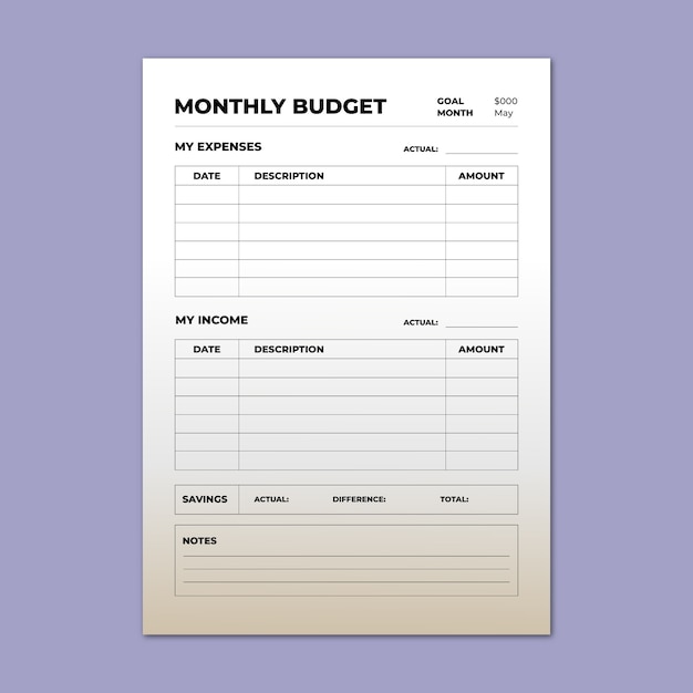 Pianificatore di budget con sfumature minimaliste