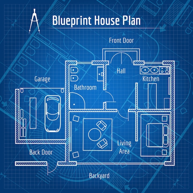 Piano casa Blueprint. Progettazione architettura casa, disegno struttura e pianta. Illustrazione vettoriale