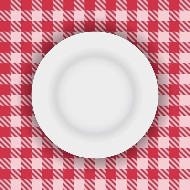 Piatto bianco su una tovaglia da picnic