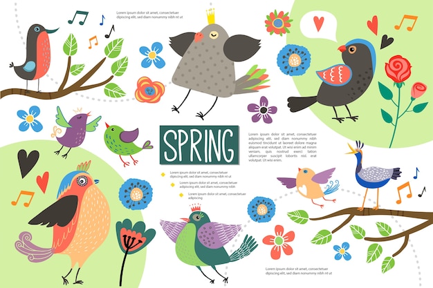 Piatto ciao primavera infografica concetto