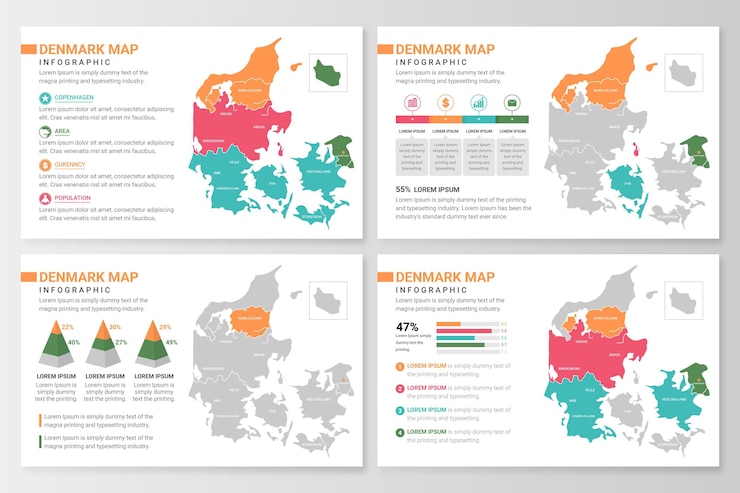 Vettore gratuito piatto danimarca mappa infografica