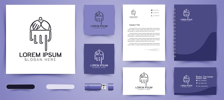 Vettore gratuito piatto del ristorante e logo a mano modello di pacchetto di branding aziendale progetta ispirazione isolata su sfondo bianco